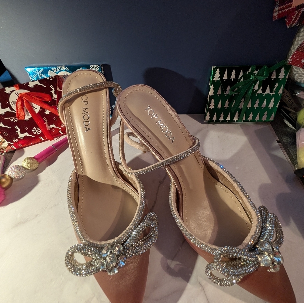 Top Moda Size 9Women's Glittering Blush Satin Heels- NIB - Picture 5 of 7
